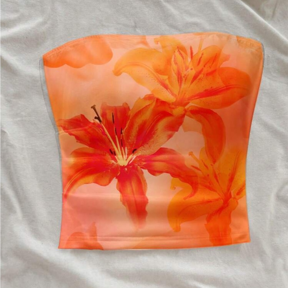 Coconut Girl Orange Hibiscus Strapless Top NEW 🏷️